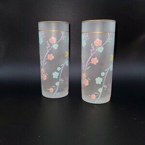 Margit Brandt Vintage Frosted Floral Glasses Tumblers - Set of 2